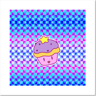 Star Cupcake - Holographic Checkered Pattern Posters and Art